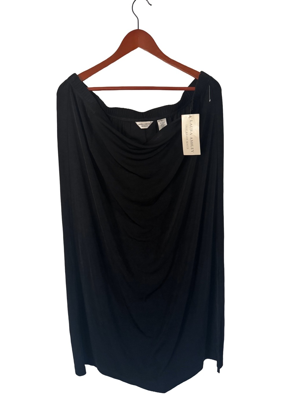 Laura Ashley Black Drape Midi Skirt NWT Size 2X Easy Care Travel